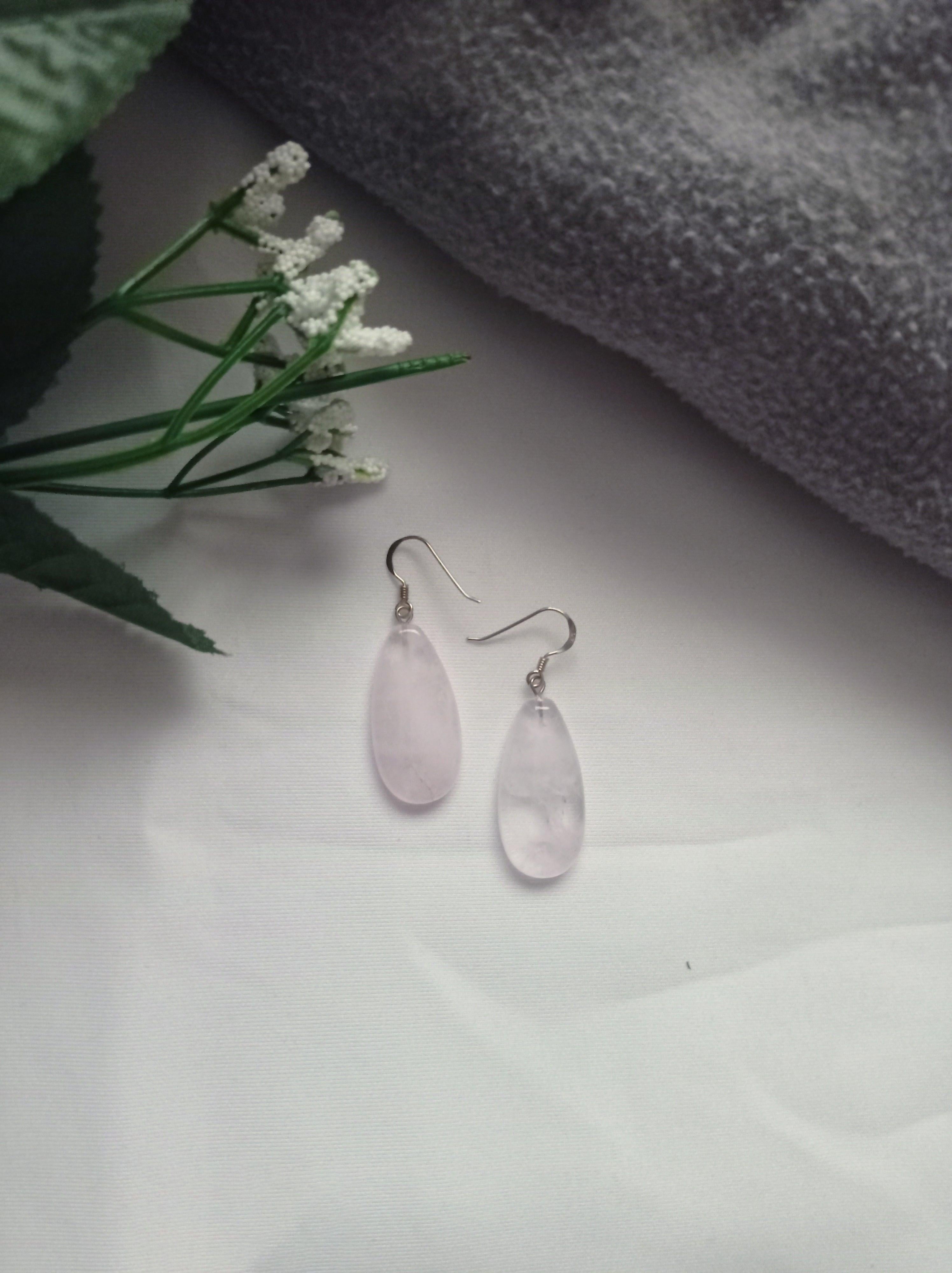 Women's Rose Quartz Sterling Silver Drop Earrings  by nlanlaVictory For Sale