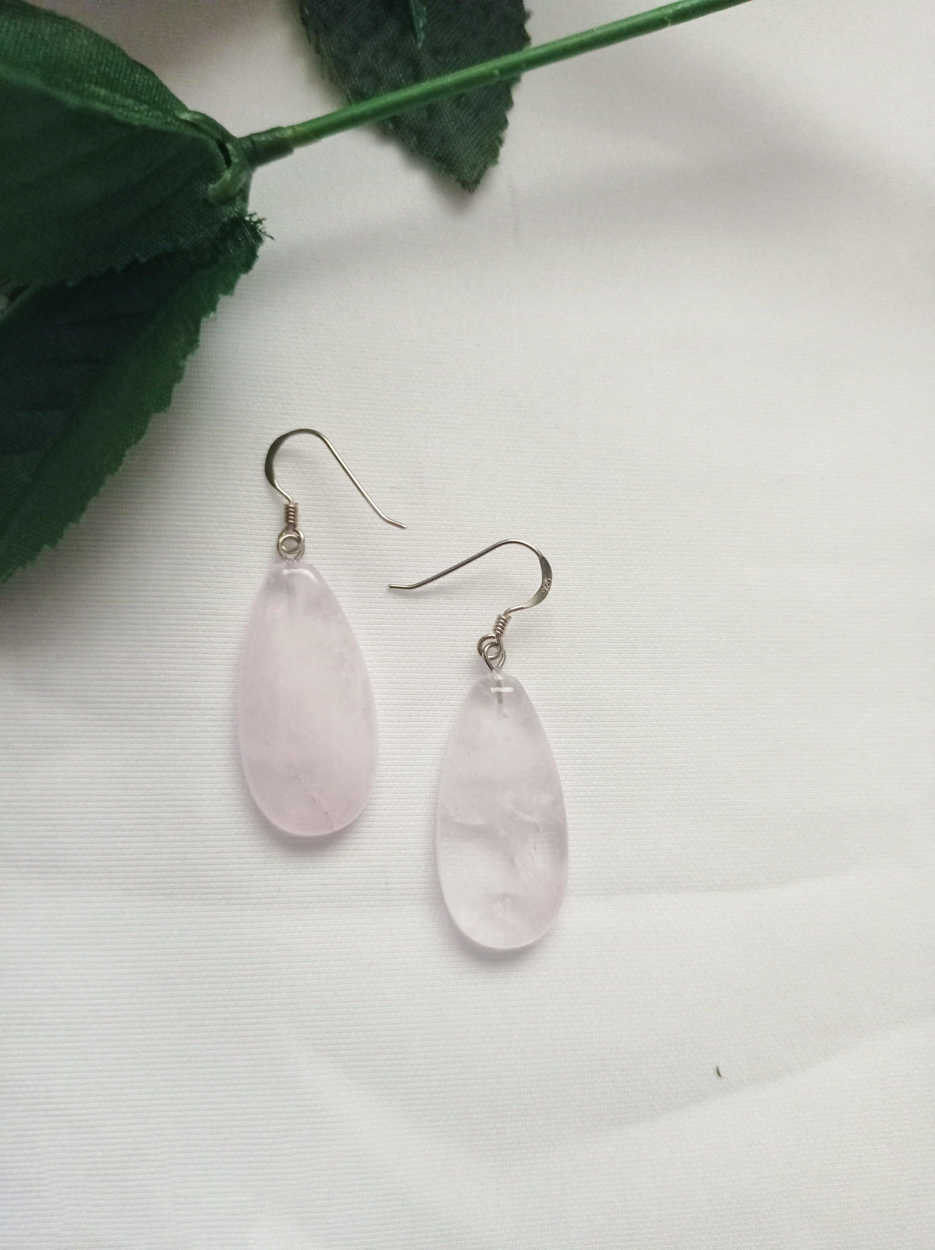 Rose Quartz Sterling Silver Drop Earrings  by nlanlaVictory For Sale 1