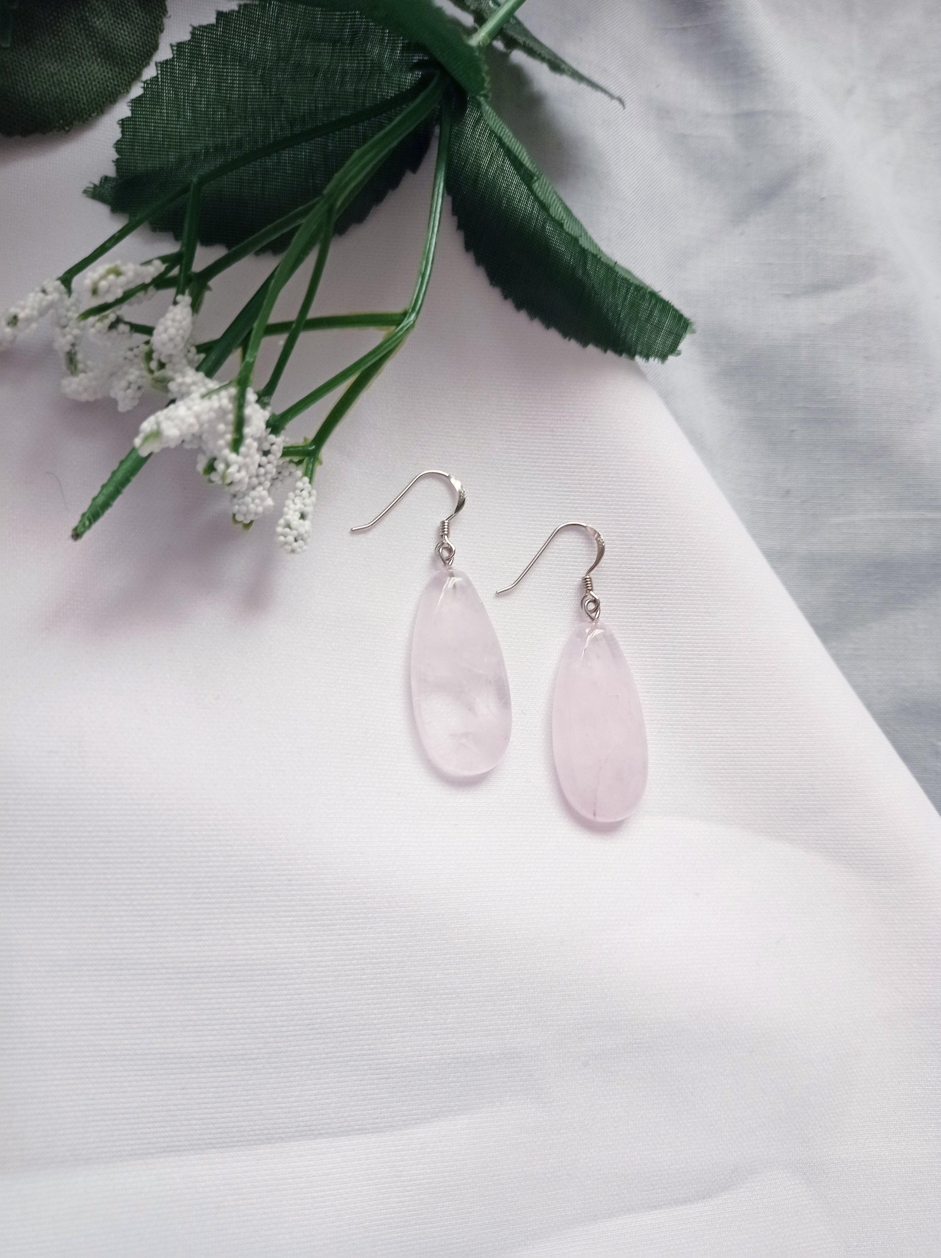 Rose Quartz Sterling Silver Drop Earrings  by nlanlaVictory For Sale 2