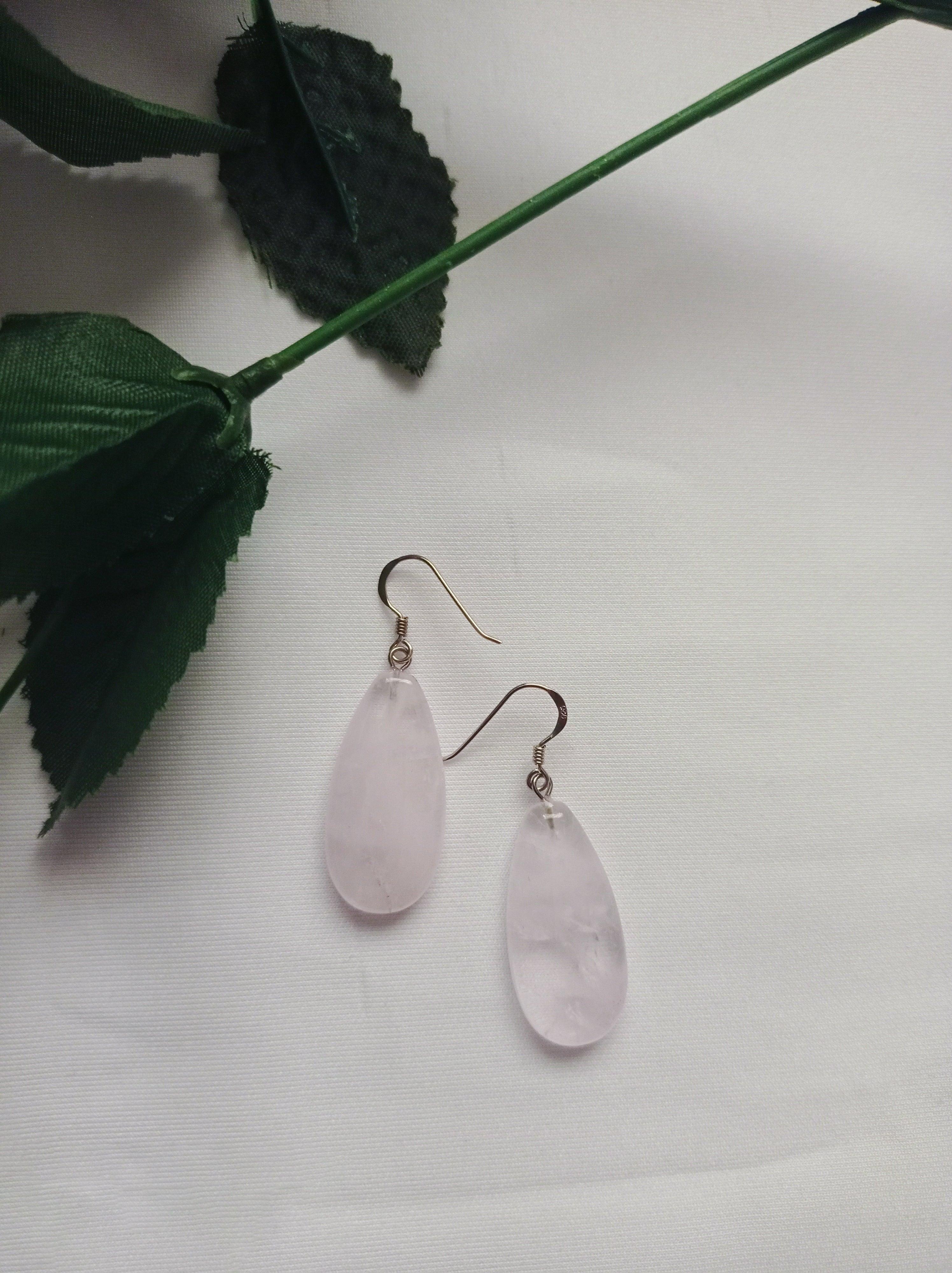 Rose Quartz Sterling Silver Drop Earrings  by nlanlaVictory For Sale 3
