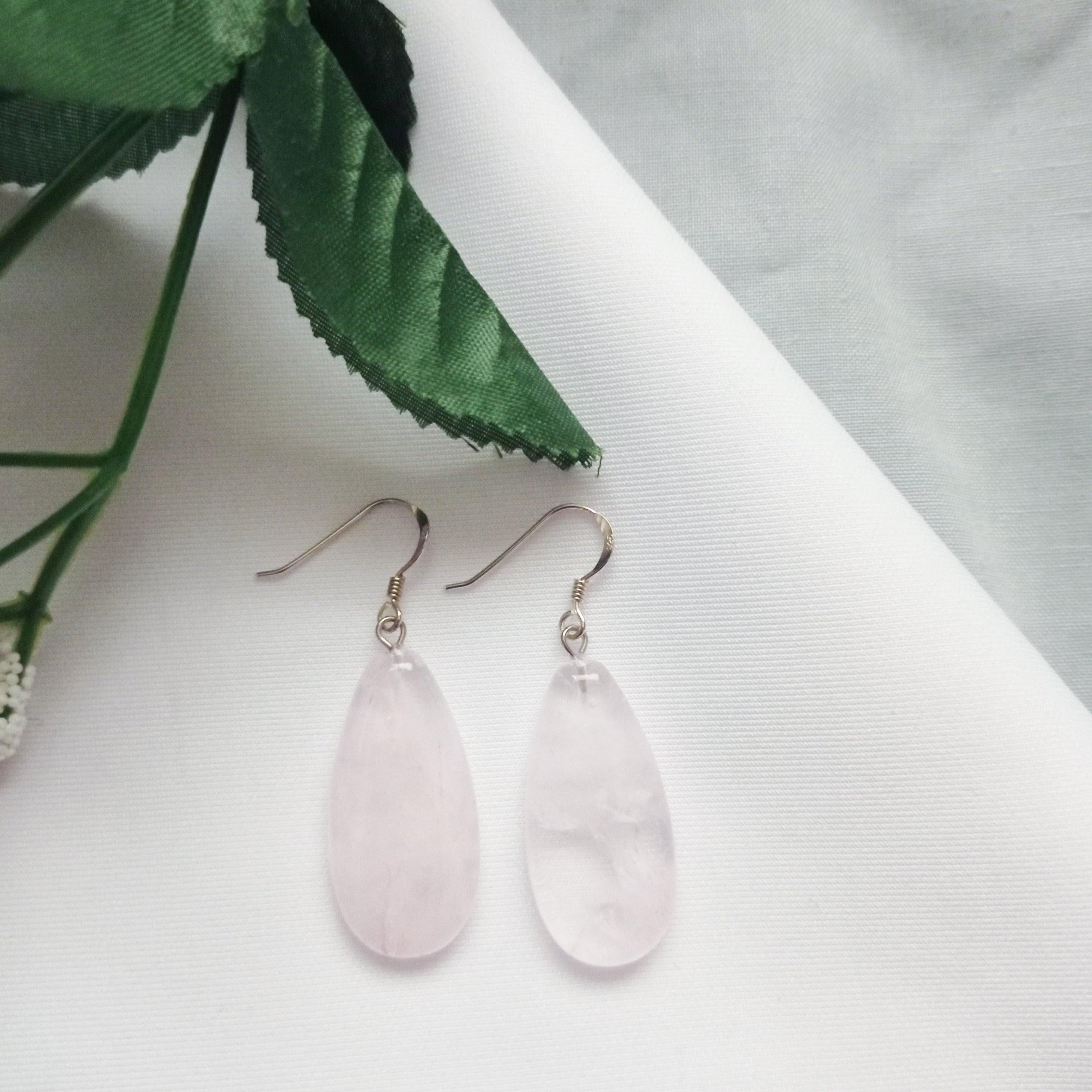 Rose Quartz Sterling Silver Drop Earrings  by nlanlaVictory For Sale 4