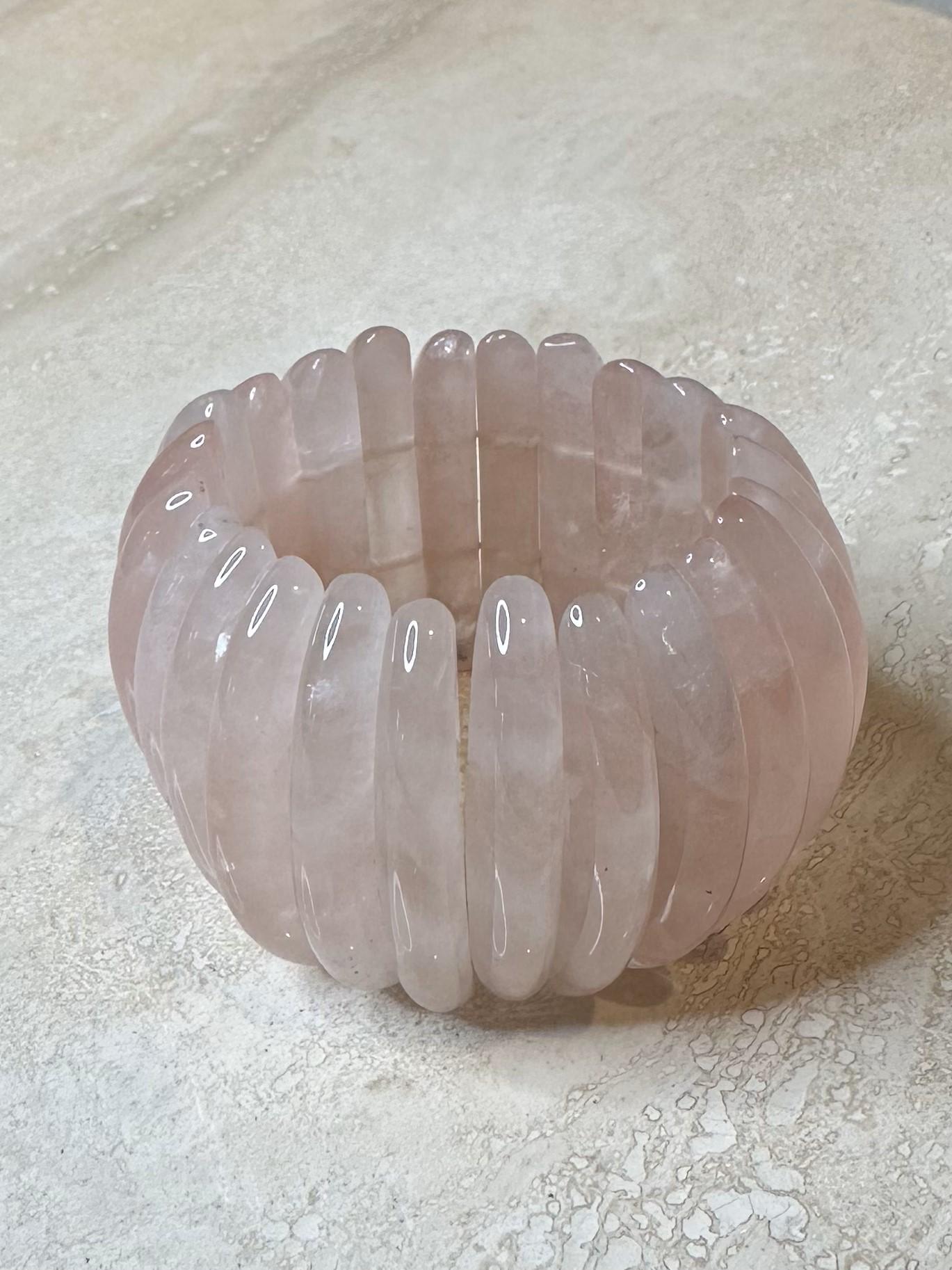 The Rose Quartz Stretch Cuff is a beautiful and versatile piece of jewelry that combines the calming, loving energy of rose quartz with the comfort and flexibility of a stretch cuff design. Its soft pink tones and elegant design make it perfect for