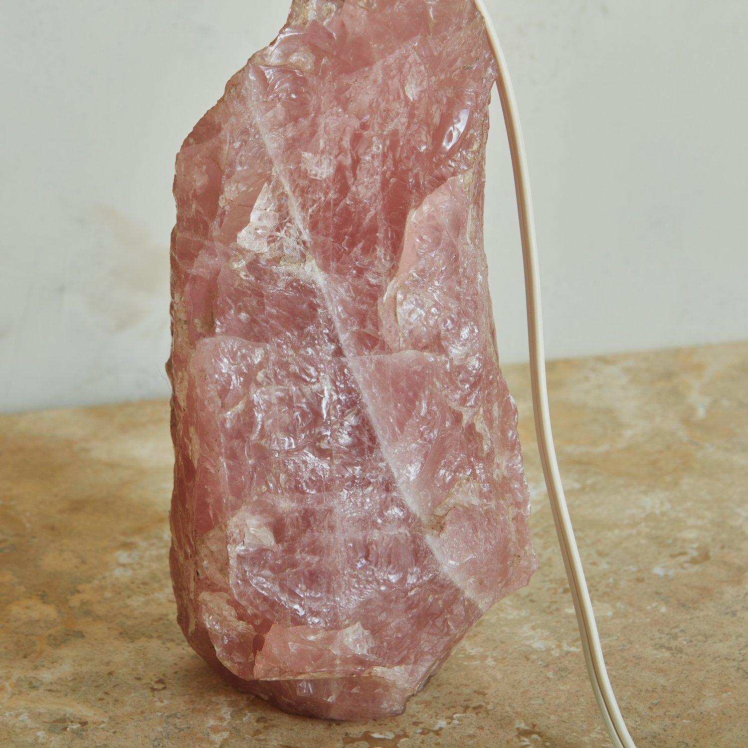 Rose Quartz Table Lamp with Original Paper Shade, France 1950s  For Sale 5