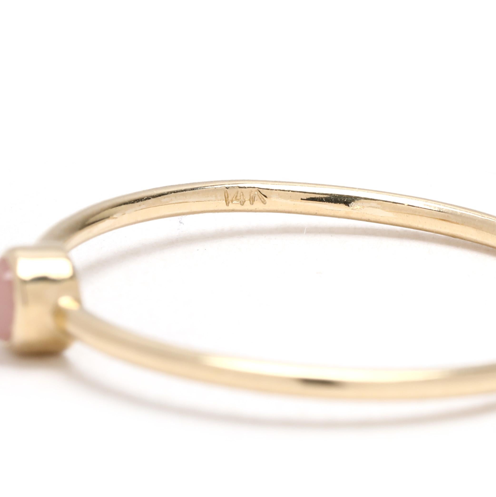 da uomo o donna Anello a fascia sottile di quarzo rosa, oro giallo 14k, misura 8,75, delicato in vendita