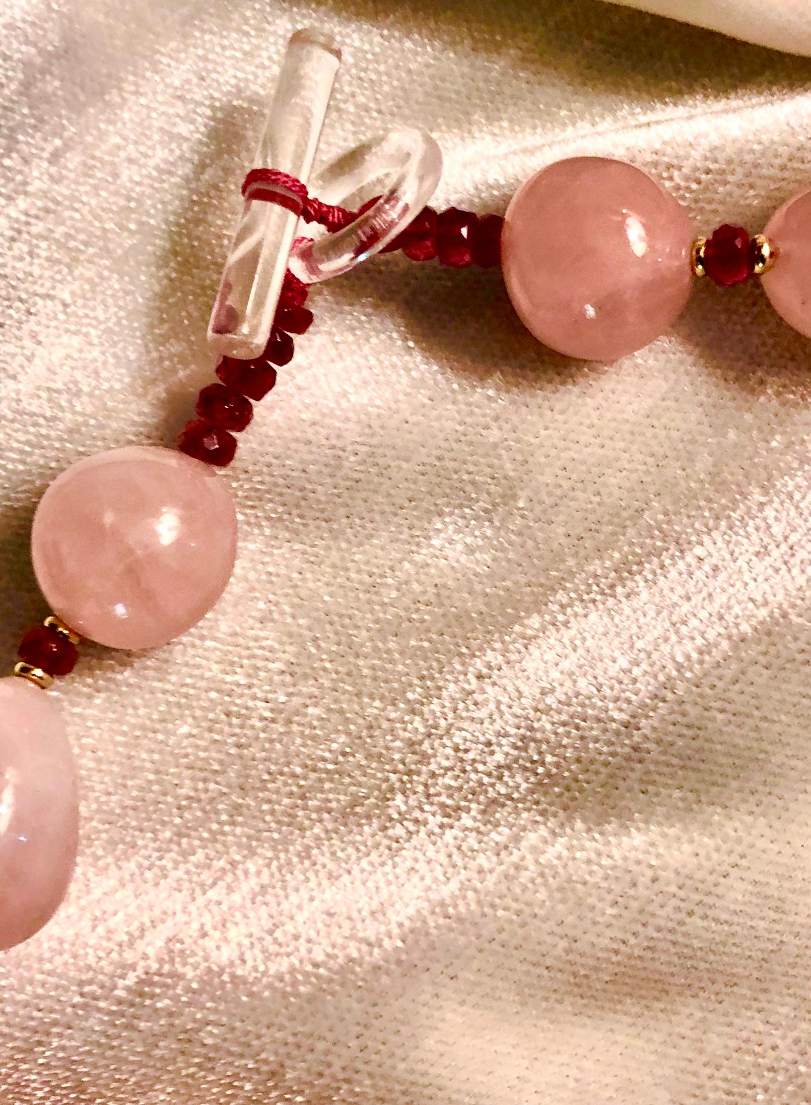 Bead Rose quartz, tourmaline, morganite and rock crystal pair of necklaces For Sale