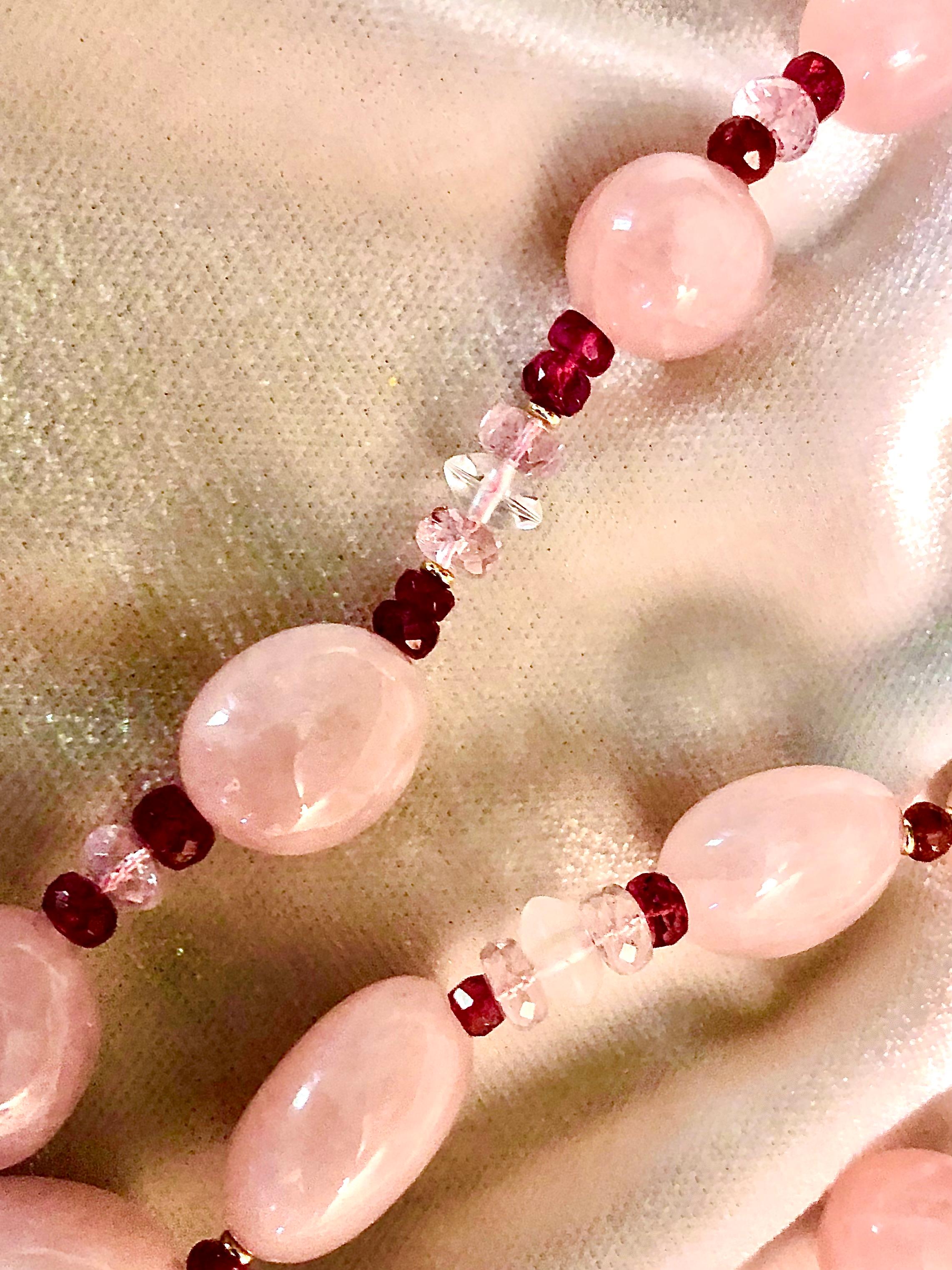 Rose quartz, tourmaline, morganite and rock crystal pair of necklaces In New Condition For Sale In New Orleans, LA