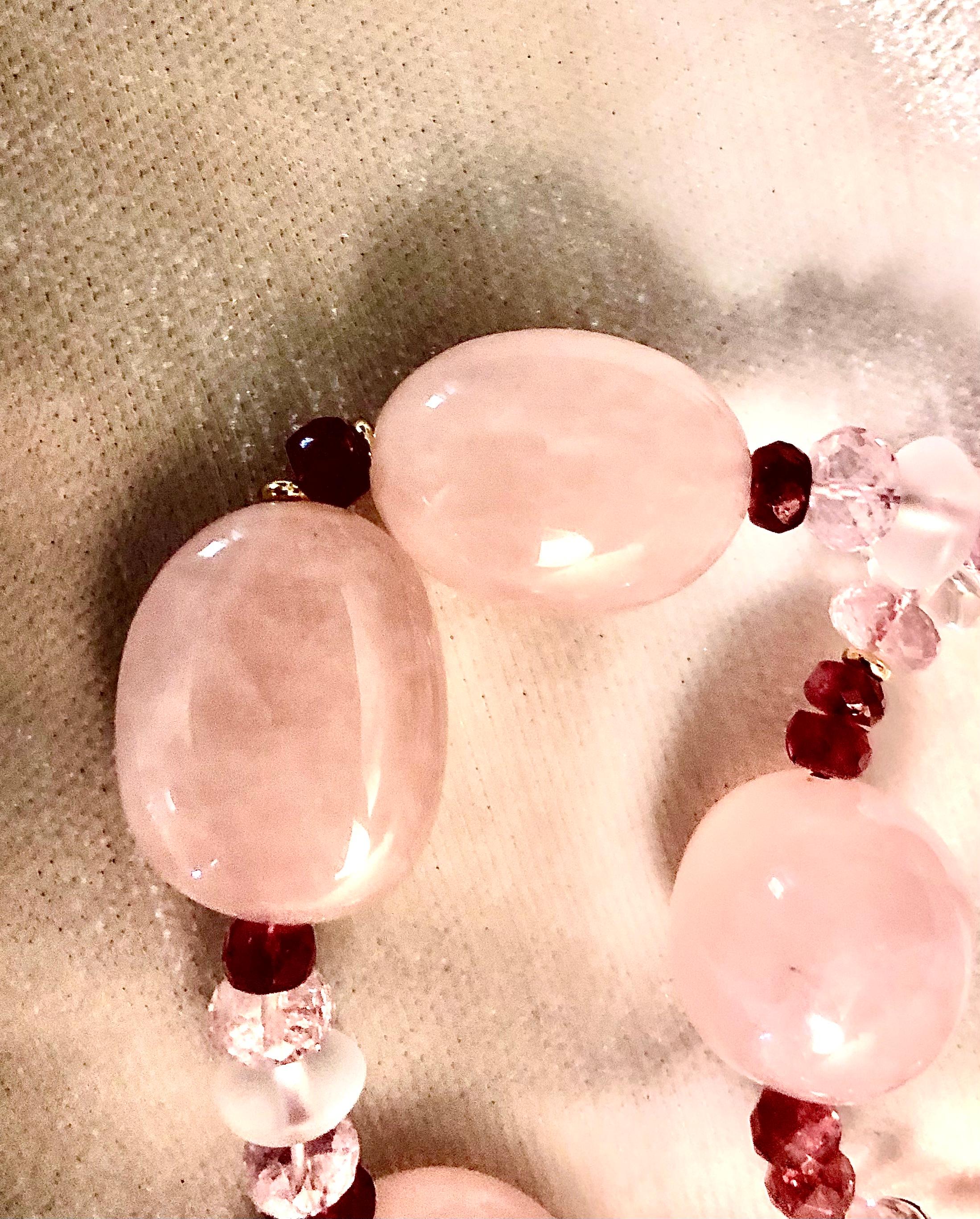 Women's Rose quartz, tourmaline, morganite and rock crystal pair of necklaces For Sale