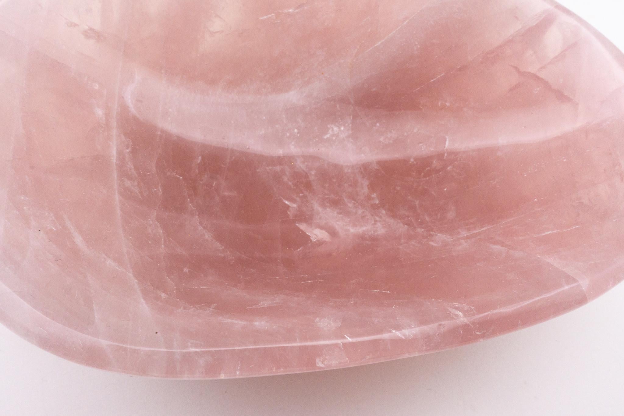 Contemporary Rose Quartz Vide Poche Bowl Hand-Carved in Madagascar