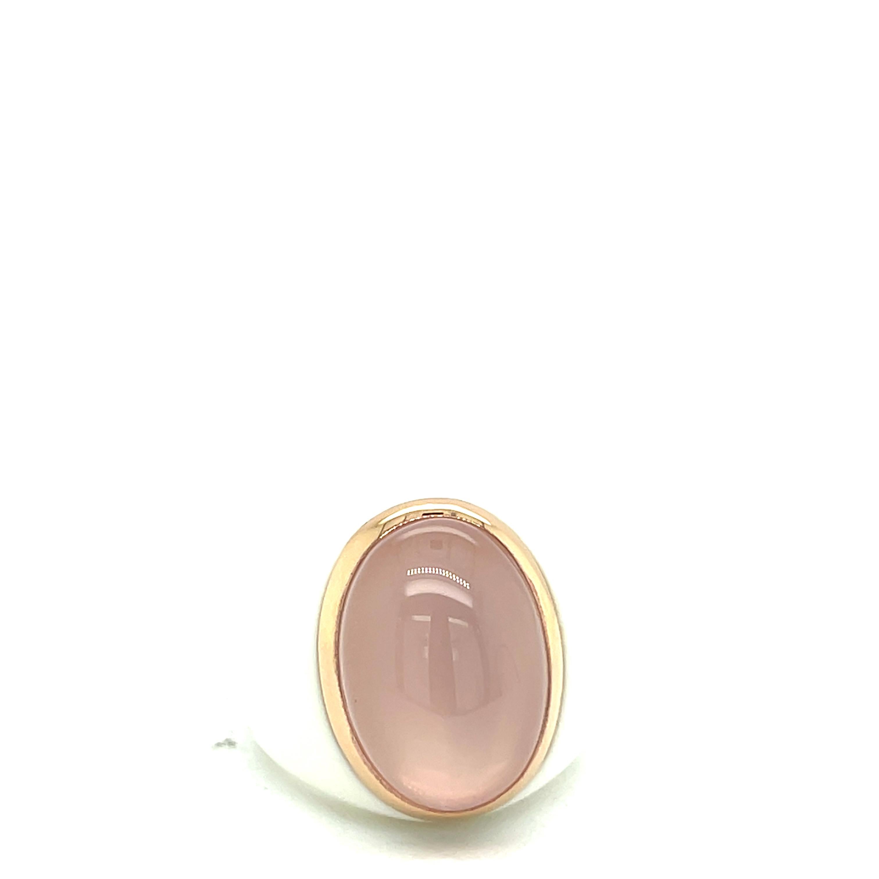 Contemporary Rose Quartz & White Agate Ring For Sale