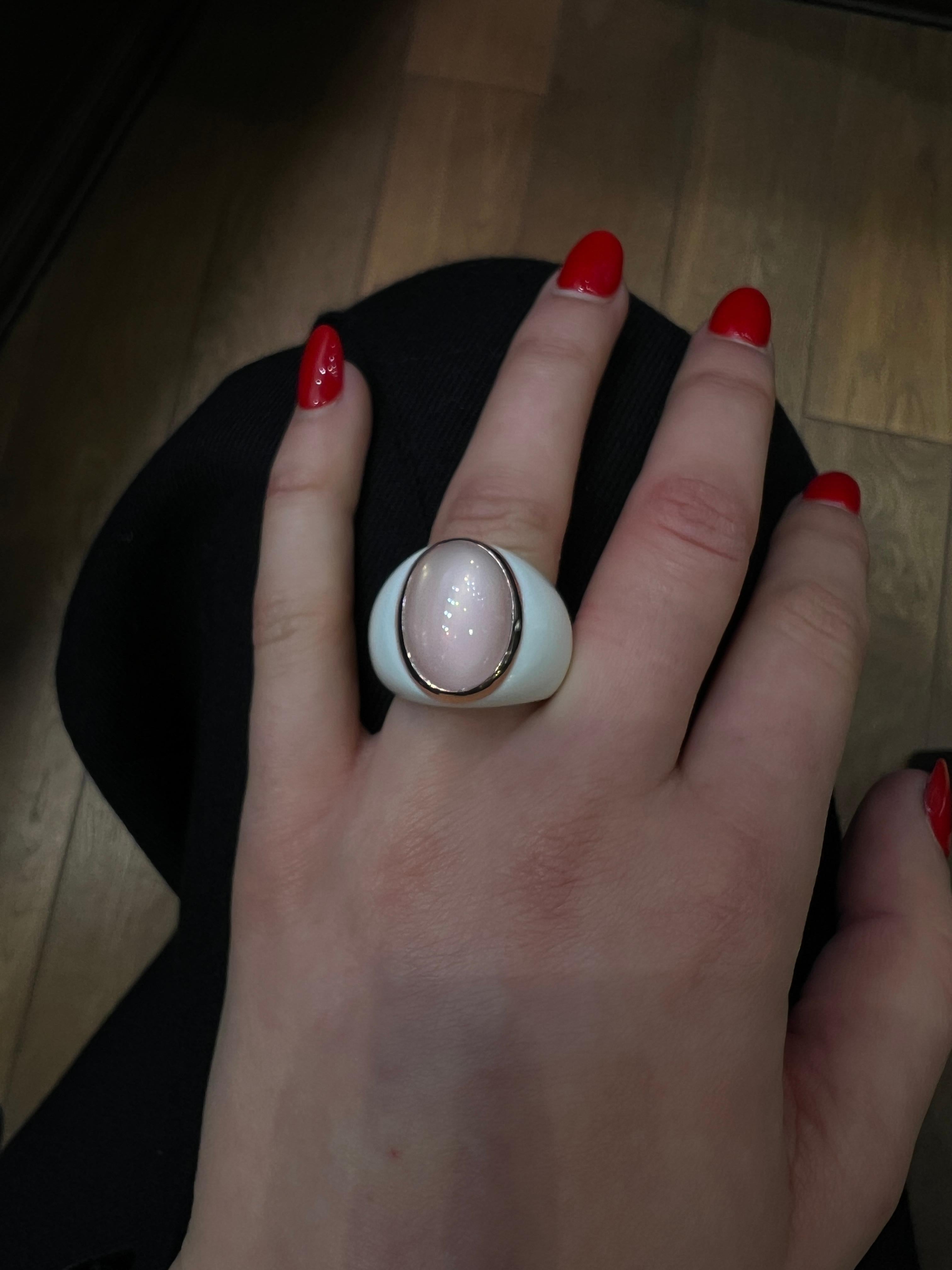 Rose Quartz & White Agate Ring For Sale 2