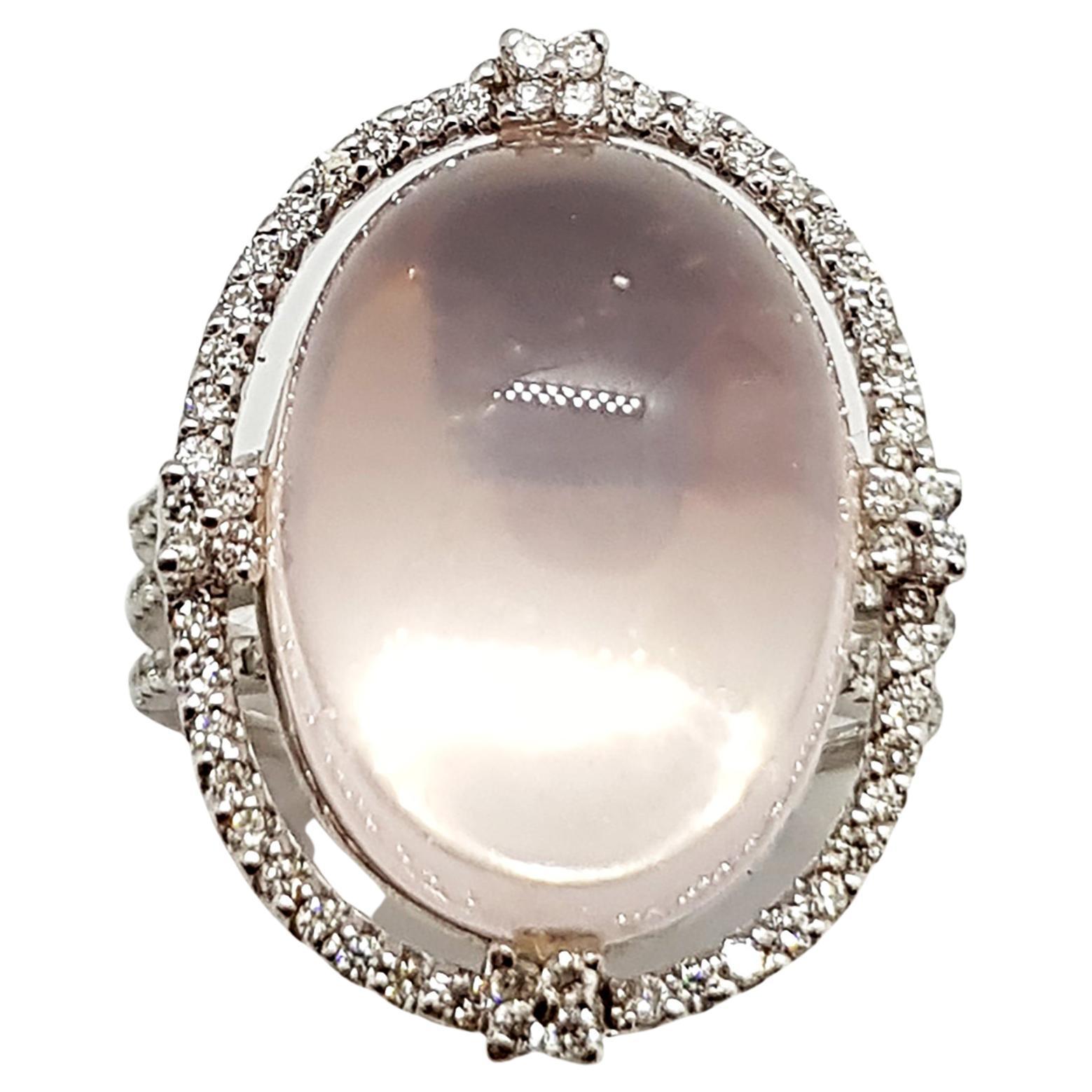 Rose Quartz with Diamond Ring Set in 18 Karat White Gold Settings For Sale