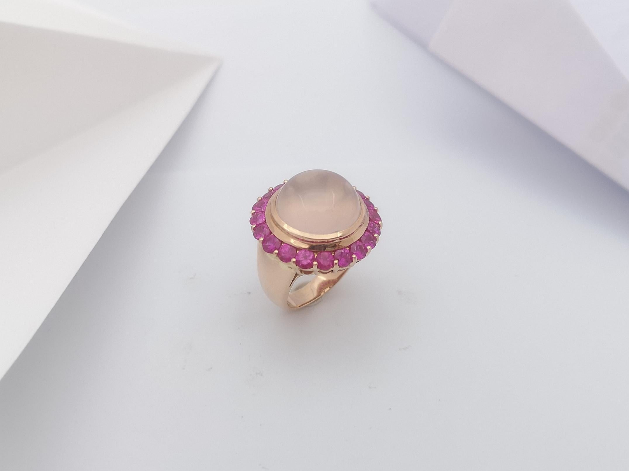 Rose Quartz with Pink Sapphire Ring Set in 18 Karat Rose Gold Settings For Sale 6