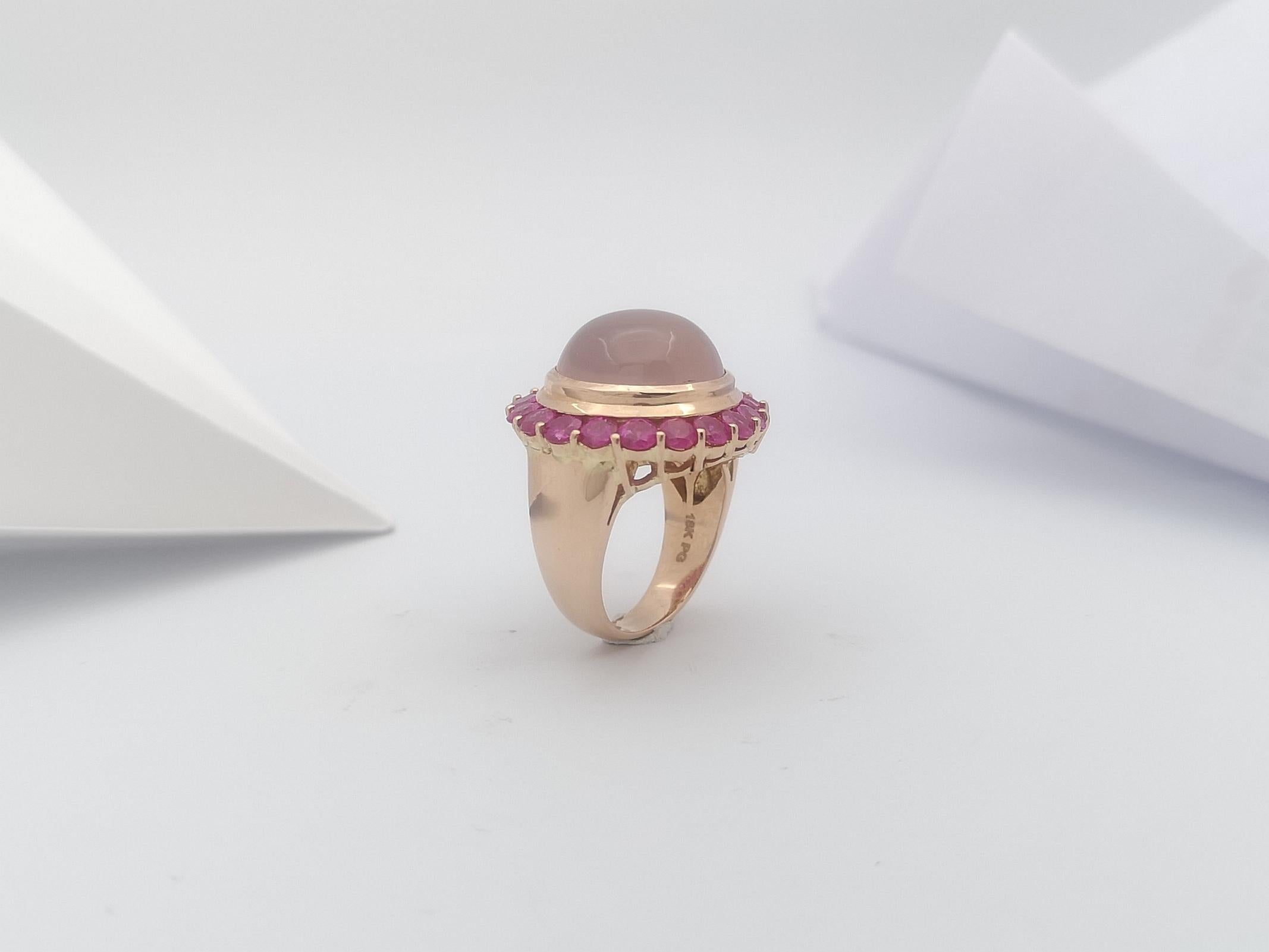 Rose Quartz with Pink Sapphire Ring Set in 18 Karat Rose Gold Settings For Sale 7