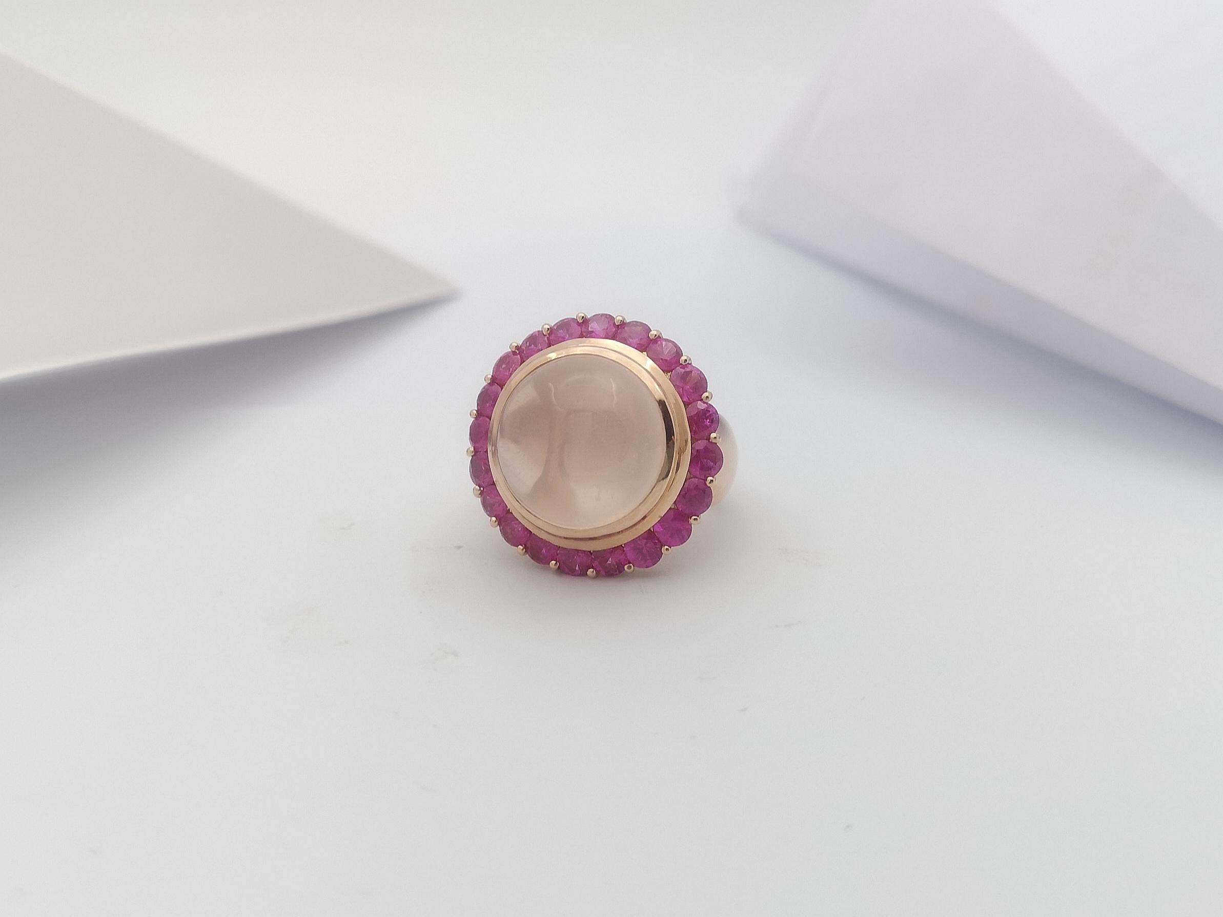 Rose Quartz with Pink Sapphire Ring Set in 18 Karat Rose Gold Settings For Sale 2