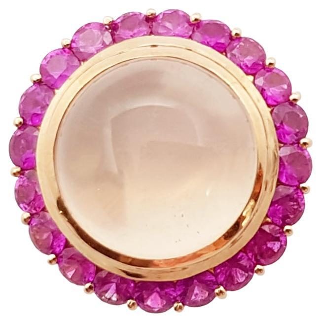 Rose Quartz with Pink Sapphire Ring Set in 18 Karat Rose Gold Settings For Sale
