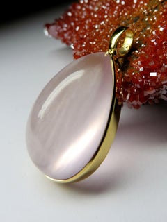 Rosenquarz Gelbgold Anhänger blassrosa brasilianische Tropfen Form Cabochon Unisex