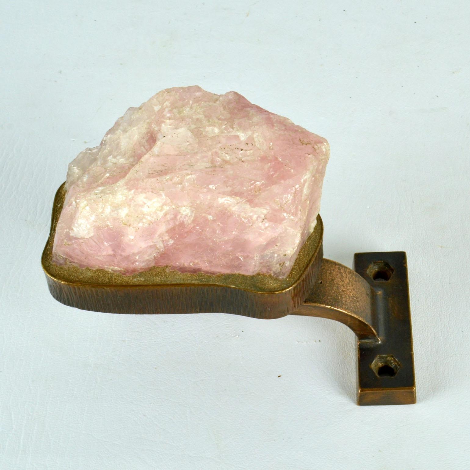 Mid-Century Modern Push Pull Architectural Door Handle in Rose Quarz and Bronze  For Sale
