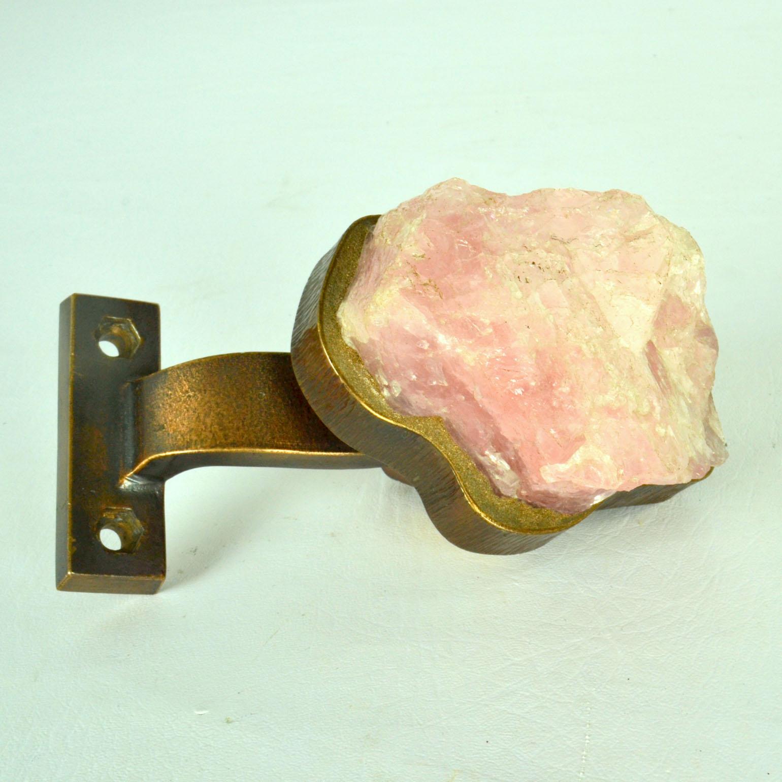 Cast Push Pull Architectural Door Handle in Rose Quarz and Bronze  For Sale