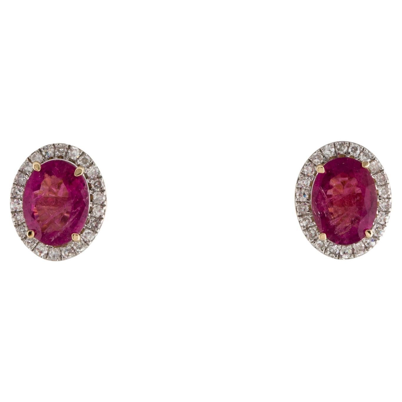 Sparkling 14K Tourmaline & Diamond Stud Earrings - Exquisite Gemstone Jewelry For Sale