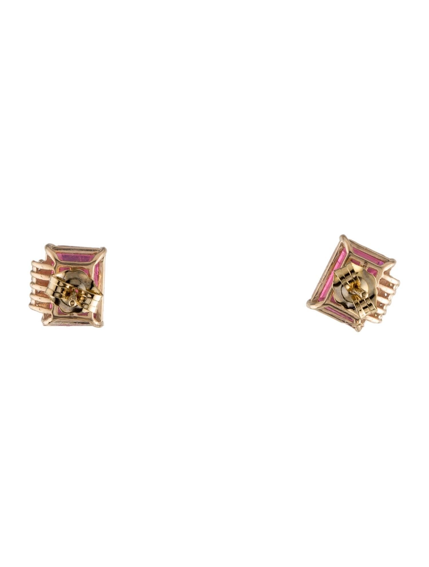 Rose Cut Luxury 14K Tourmaline & Diamond Stud Earrings - Exquisite Gemstone Jewelry For Sale