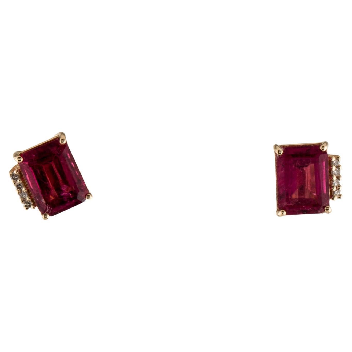 Luxury 14K Tourmaline & Diamond Stud Earrings - Exquisite Gemstone Jewelry