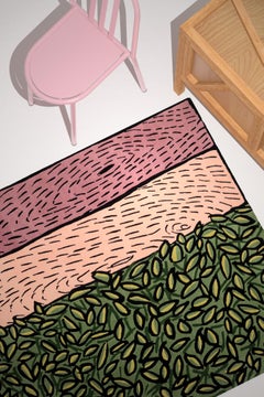 "Rose Realm" Handmade Rug, Pink, Green, Floral Theme, Hand knotted in Nepal Wool