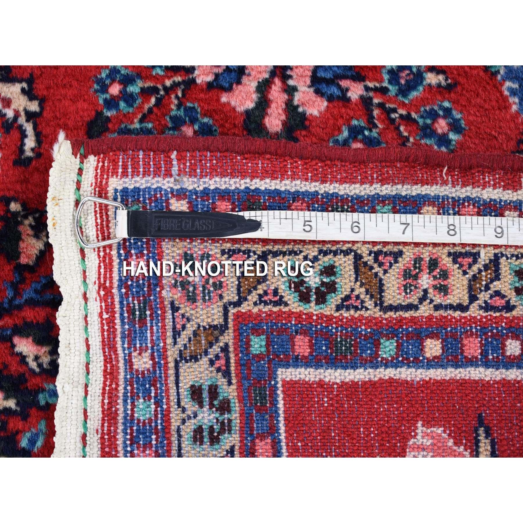 Hand-Knotted Rose Red, Vintage Persian Lilihan, Pure Wool Hand Knotted, Full Pile, Runner Rug