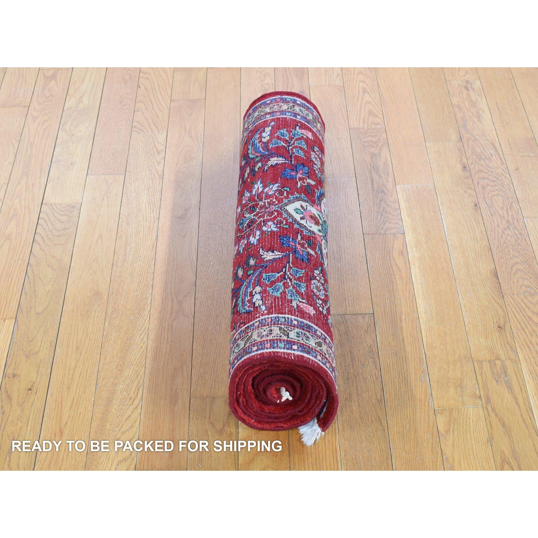 Rose Red, Vintage Persian Lilihan, Pure Wool Hand Knotted, Full Pile, Runner Rug In Good Condition In Carlstadt, NJ