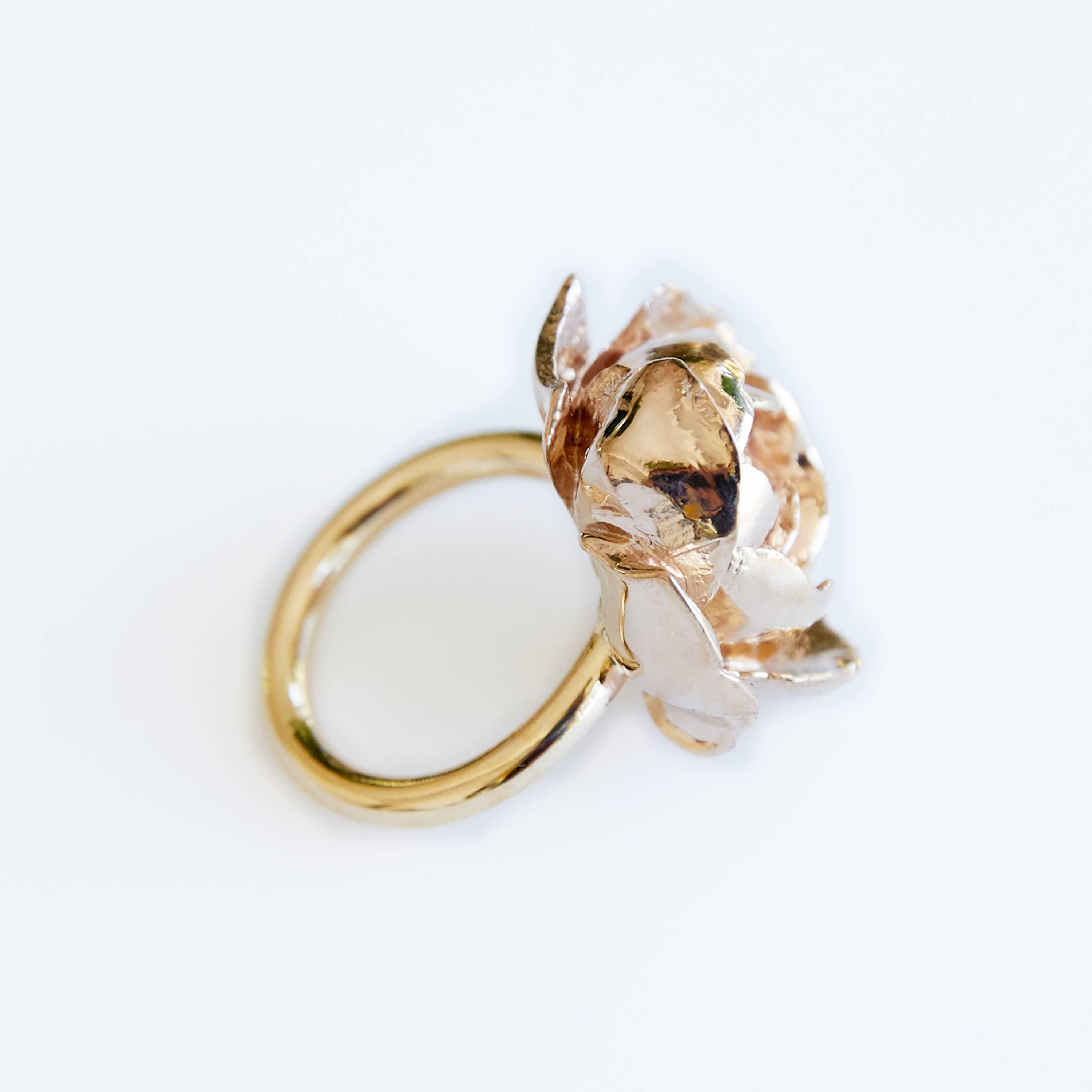 Contemporary Rose Ring Cocktail Ring 14 Karat Gold J Dauphin For Sale