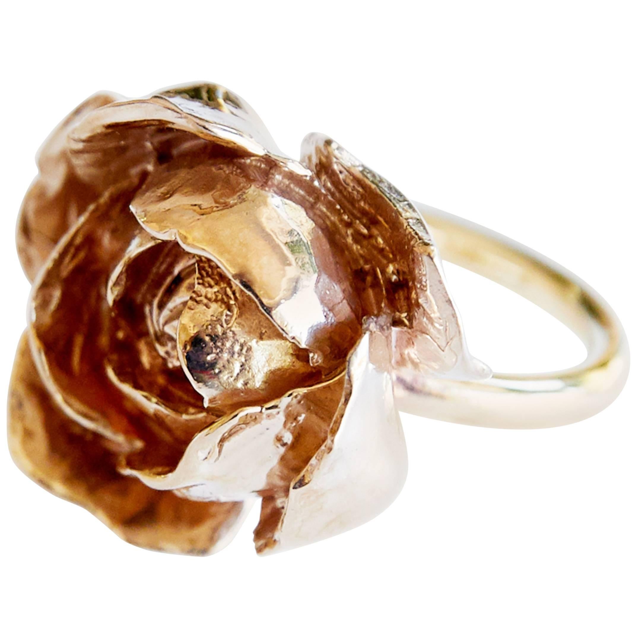 Rose Ring Cocktail Ring Gold Plated J Dauphin For Sale