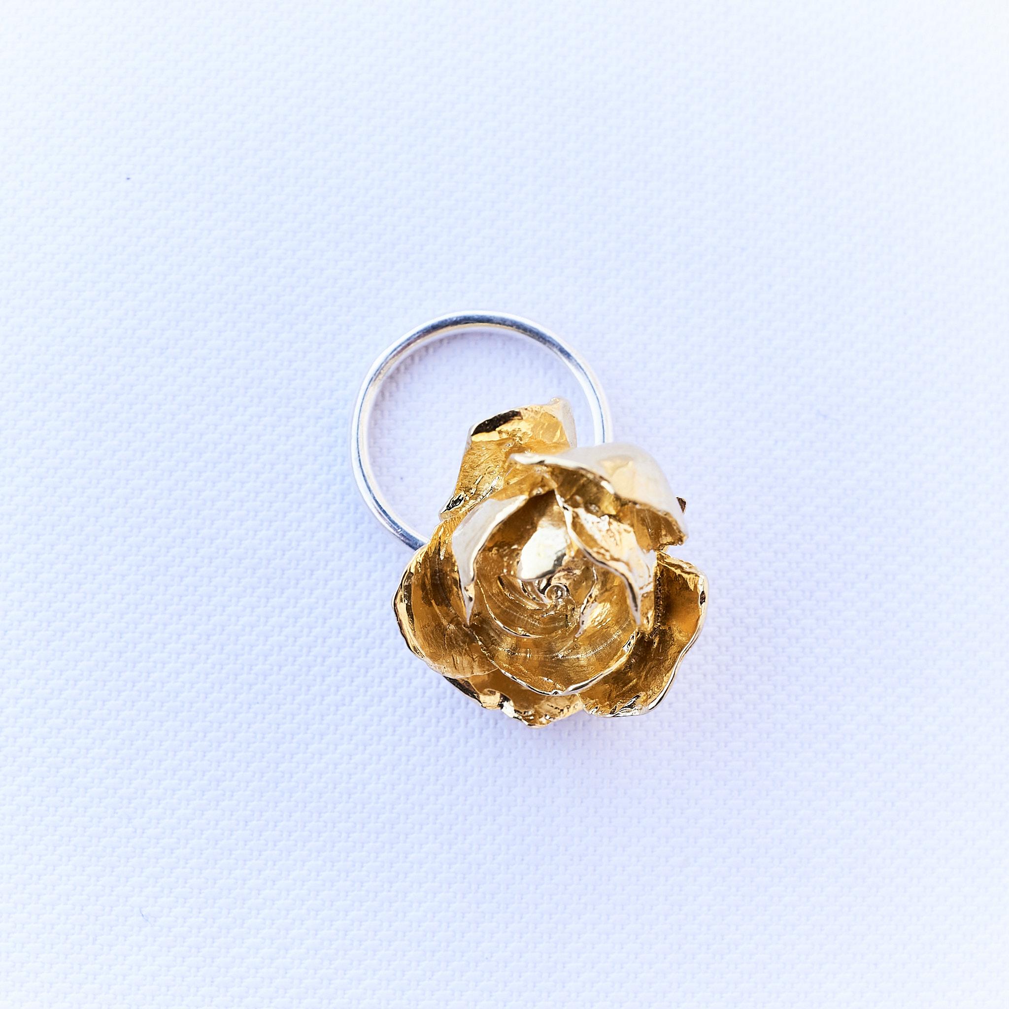Rose Ring Cocktail Ring Gold Plated Silver J Dauphin For Sale 4