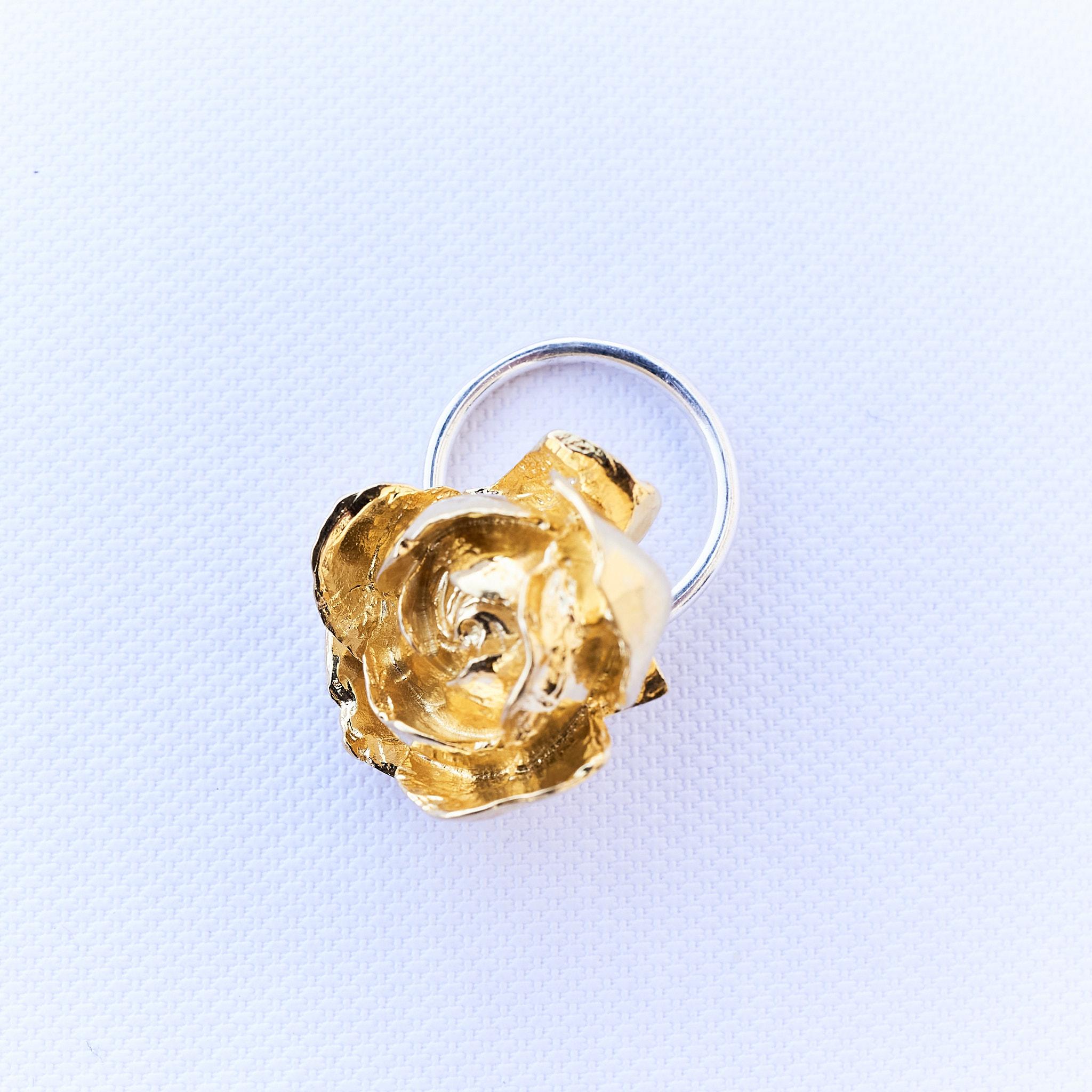 Rose Ring Cocktail Ring Gold Plated Silver J Dauphin For Sale 5