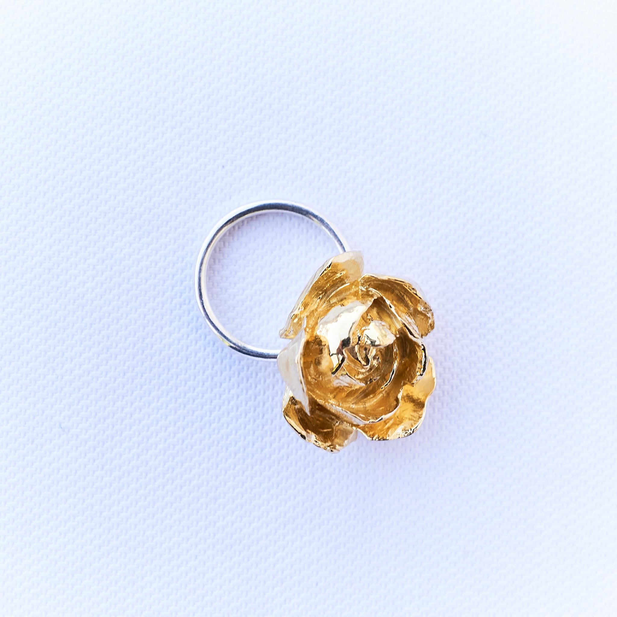 Rose Ring Cocktail Ring Gold Plated Silver J Dauphin For Sale 3