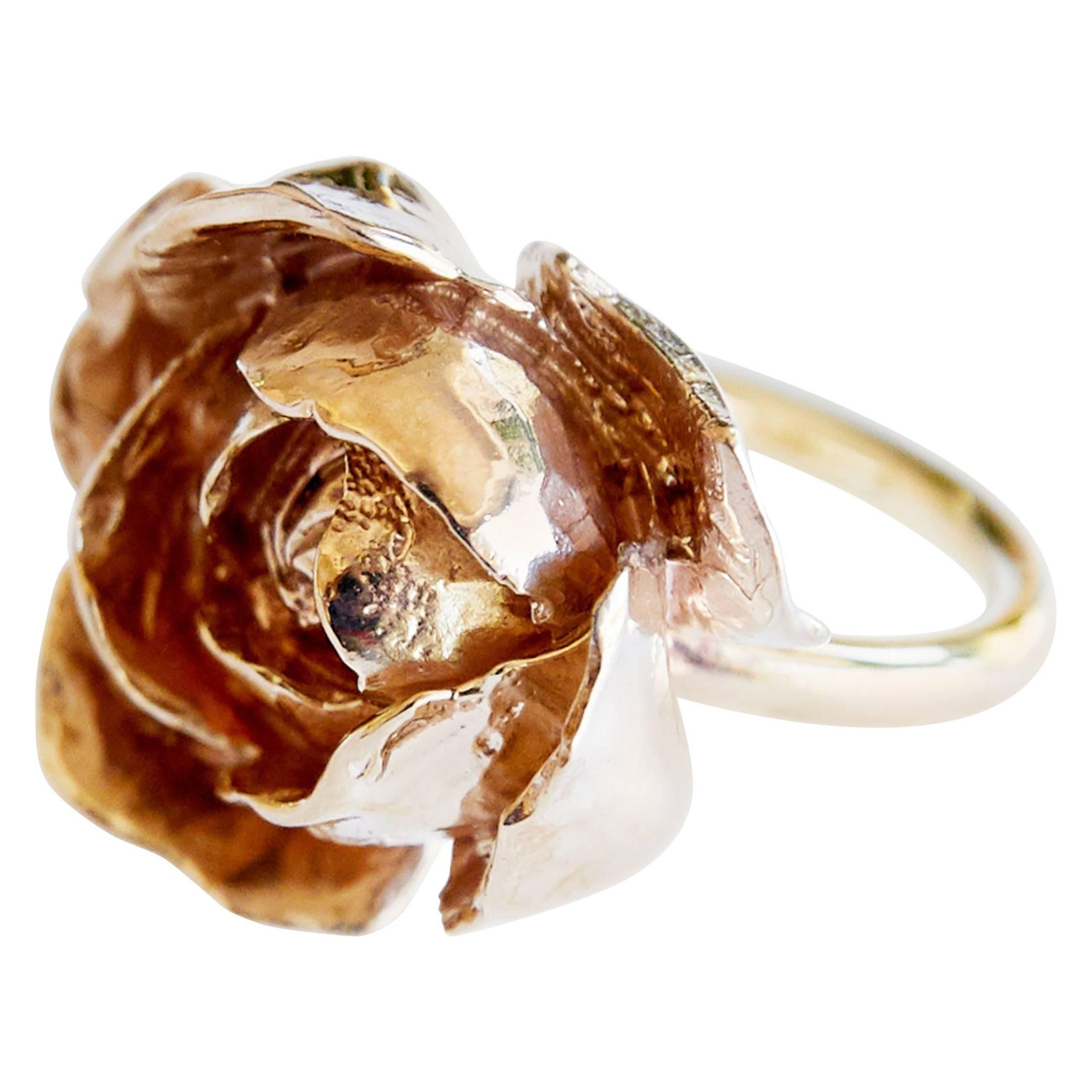 Bague cocktail en or vermeil et rose J Dauphin en vente