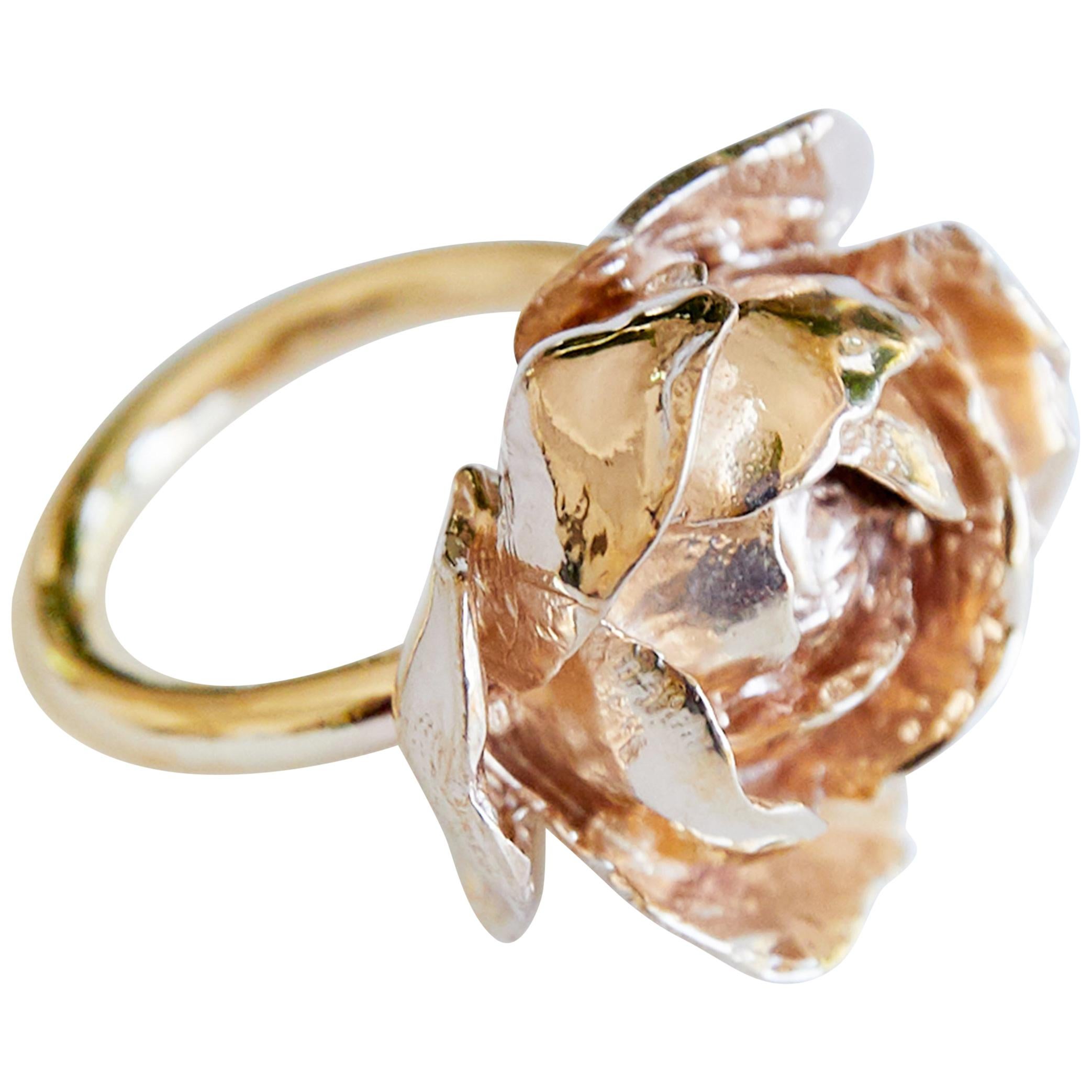 Rose Ring Cocktail Ring Gold Plated For Sale