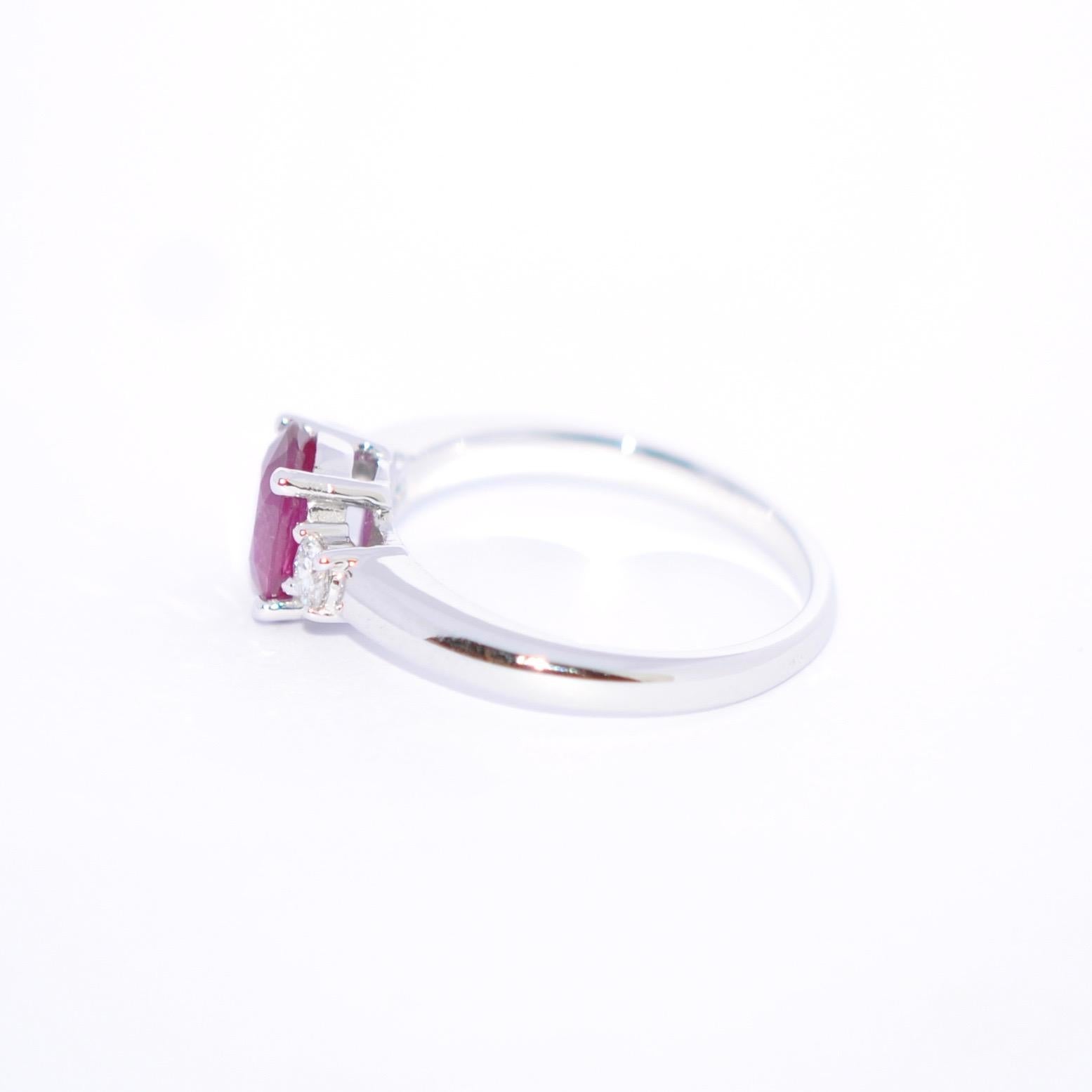 Oval Cut Rose Ruby and White Diamond on White Gold 18 Karat Engagement Ring