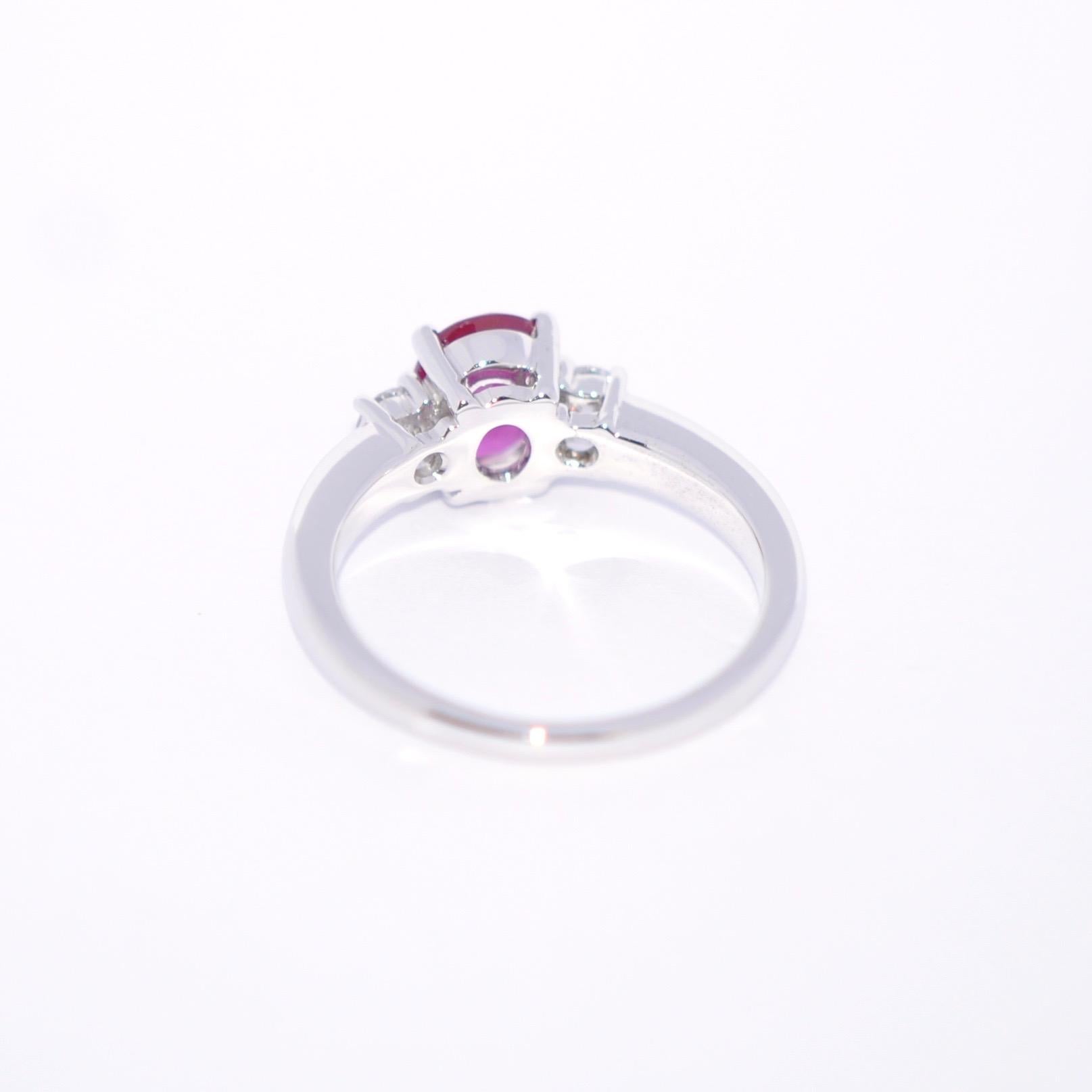 Rose Ruby and White Diamond on White Gold 18 Karat Engagement Ring In New Condition In Vannes, FR