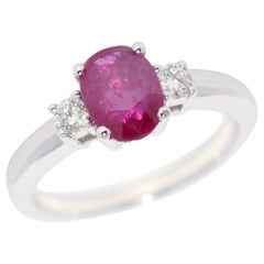 Rose Ruby and White Diamond on White Gold 18 Karat Engagement Ring