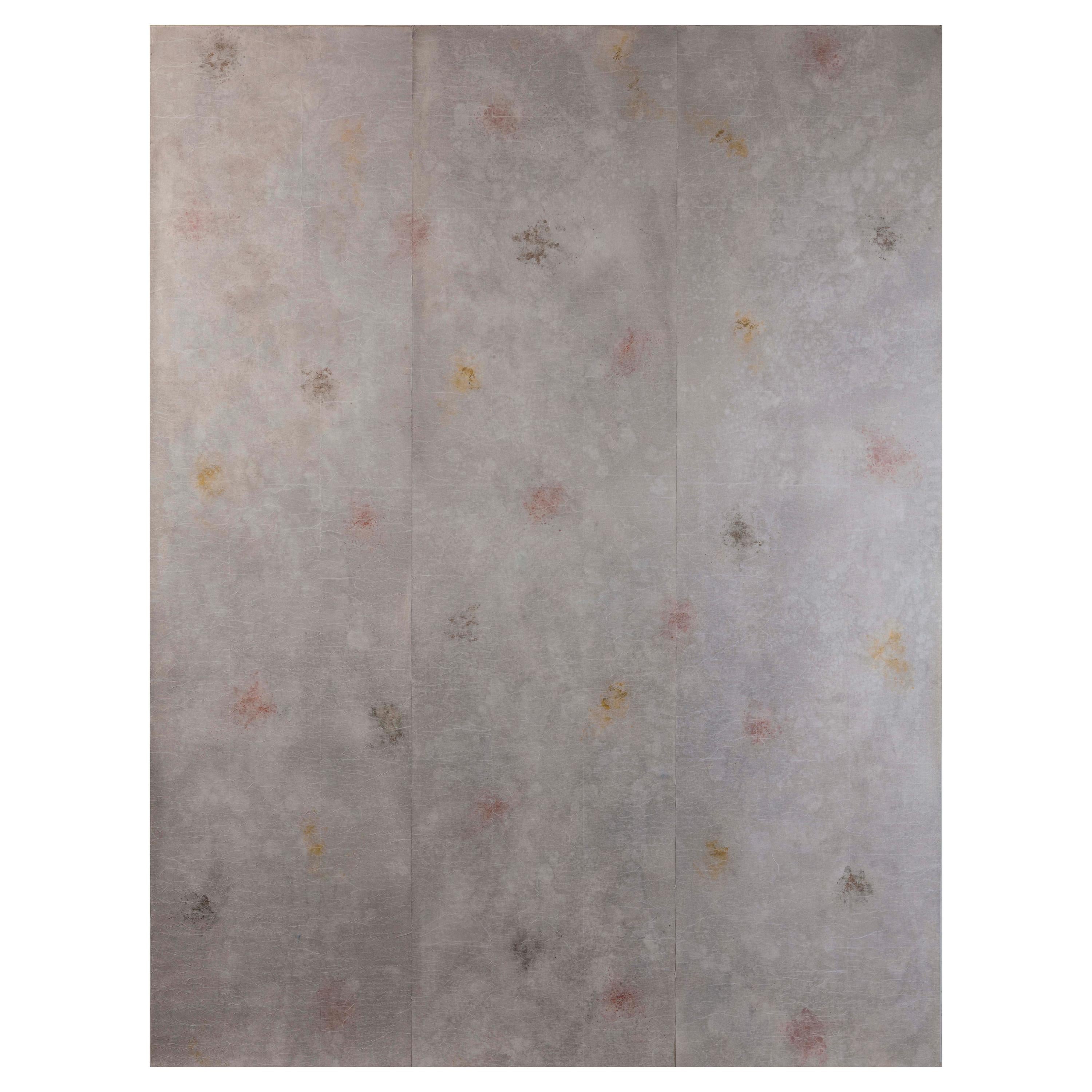 Grey, yellow pink handmade hand painted wallpaper wall decor Rose Scented Mirage