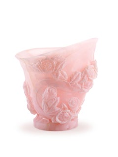 Rose Sculpture Vase 13 Roses Hand Carved Italy Pink Onyx Block Limited Edition