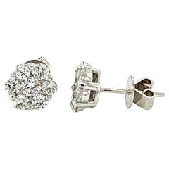 Rose Shaped Diamond Stud Earrings 1.02cts Mounted on 18kt White Gold