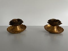 Rose shaped Gold Metal Pair of Sconces, 1970s, Germany