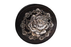 Rose-shaped silver-applied rosewood jewelry box with lined interior