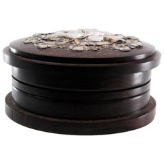 Rose-shaped silver-applied rosewood jewelry box with lined interior