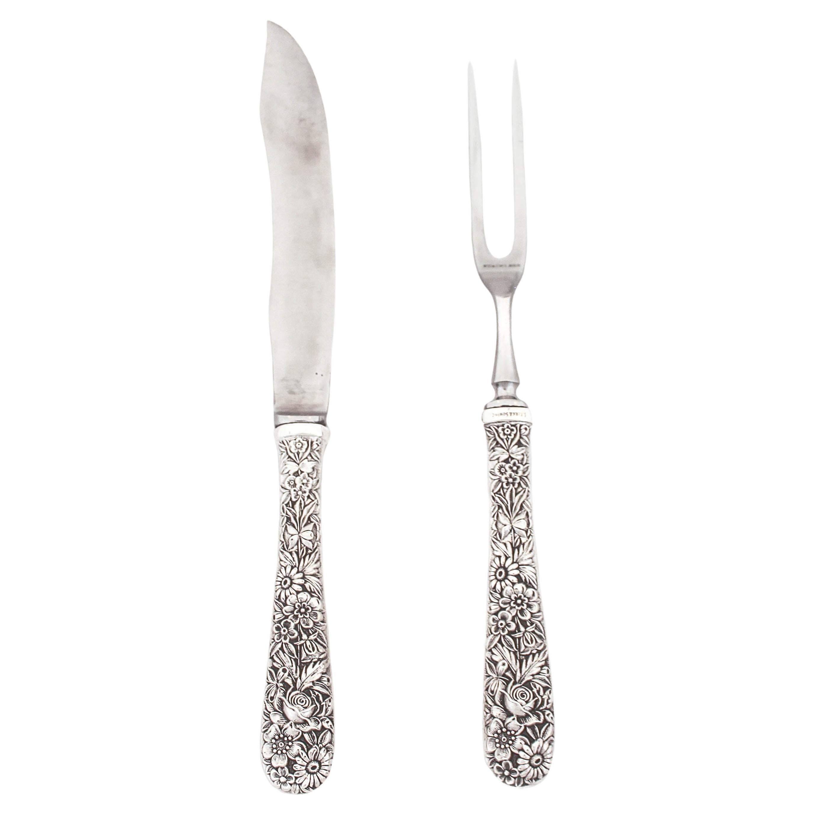 Rose Sterling Carving Set For Sale