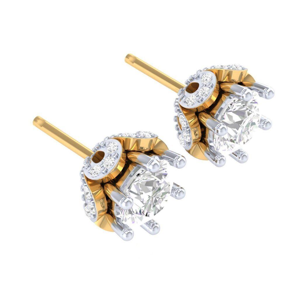 Modern Rose Stud Diamond Earrings, 18k Gold, 1.004ct For Sale