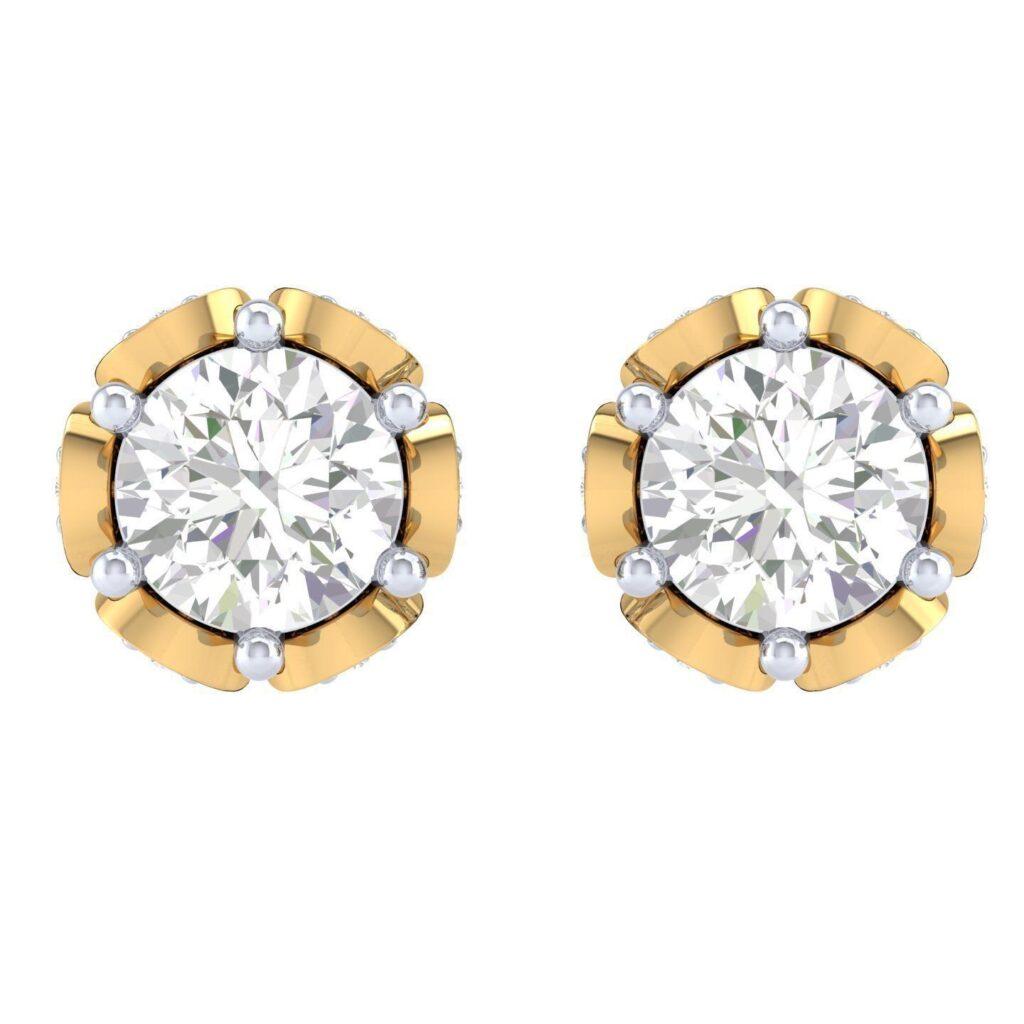 Round Cut Rose Stud Diamond Earrings, 18k Gold, 1.004ct For Sale