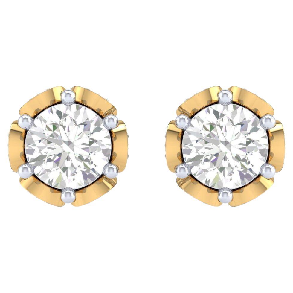 Rose Stud Diamond Earrings, 18k Gold, 1.004ct For Sale
