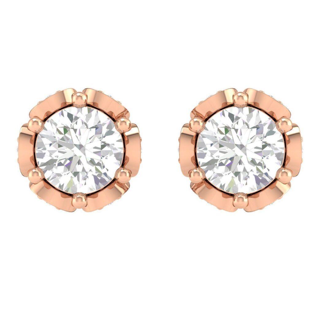 Modern Rose Stud Diamond Earrings, 18k Rose Gold, 1.004ct For Sale