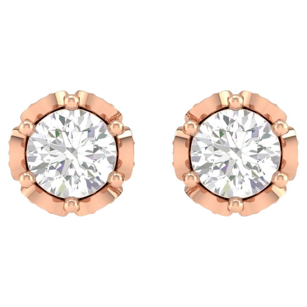 Rose Stud Diamond Earrings, 18k Rose Gold, 1.004ct